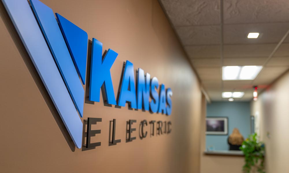 Kansas Electric signage in the office